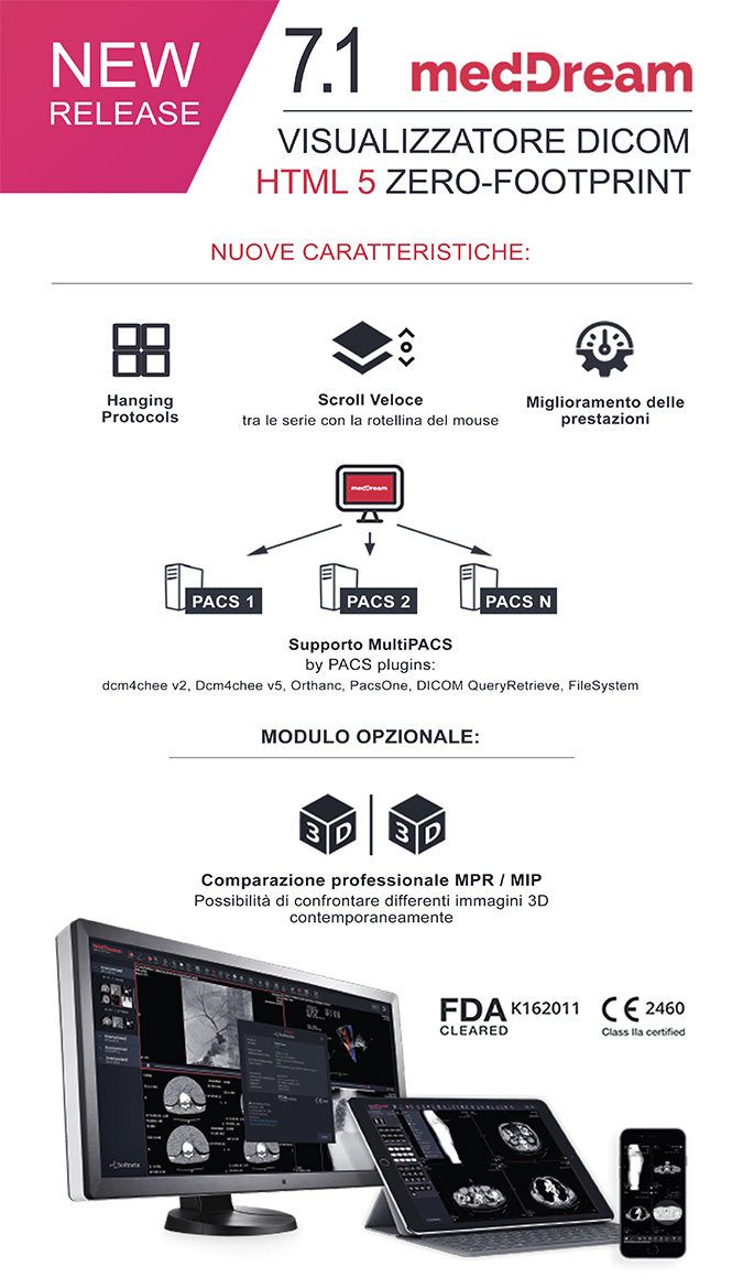 MedDream è un visualizzatore DICOM pensato per diagnosi, visualizzazione, archiviazione e trasmissione di immagini medicali.